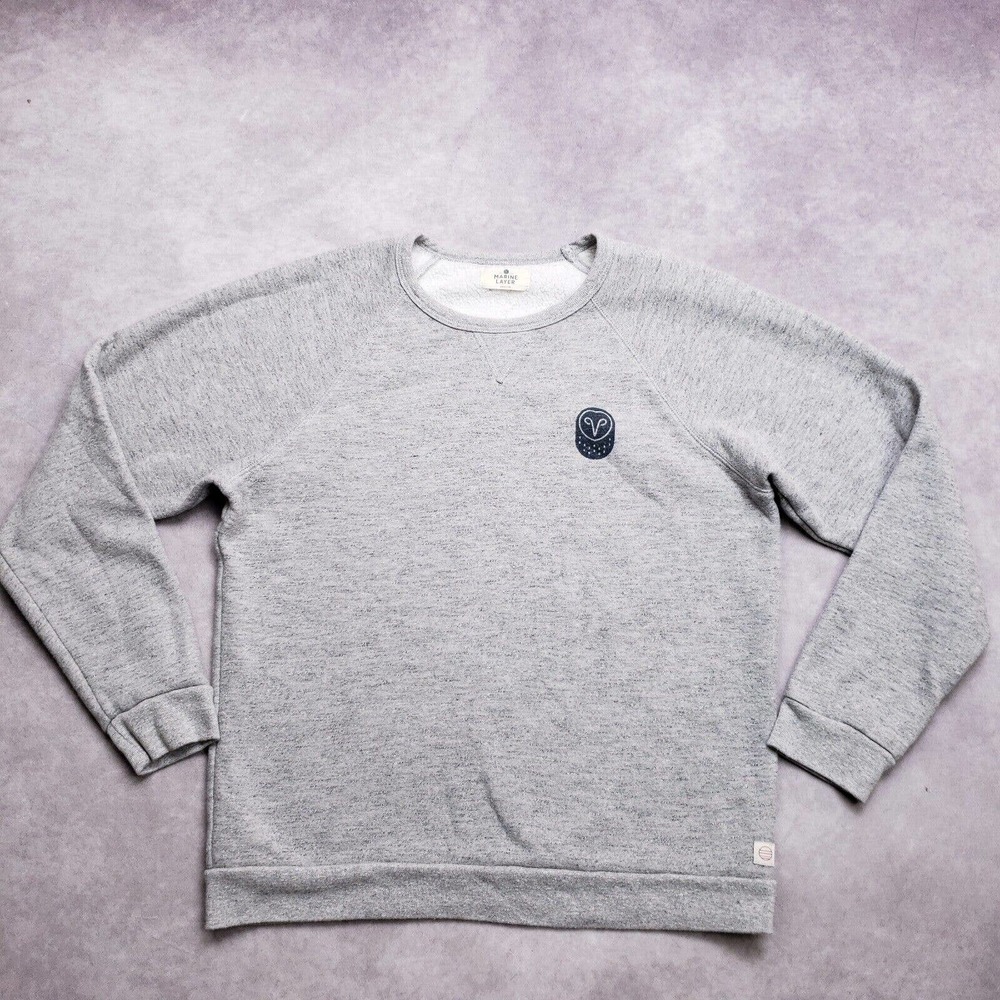 Marine Layer Medium Pullover Gray Sherpa Fleece Lined Sweatshirt Samsara Owl
